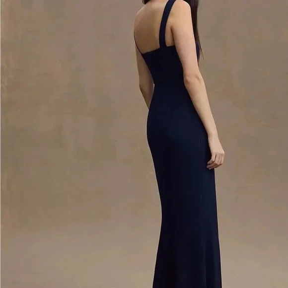 $220 BHLDN Ashlynn Square Neck Side Slit Crepe Gown in Navy 24W NEW B996 - Picture 3 of 16